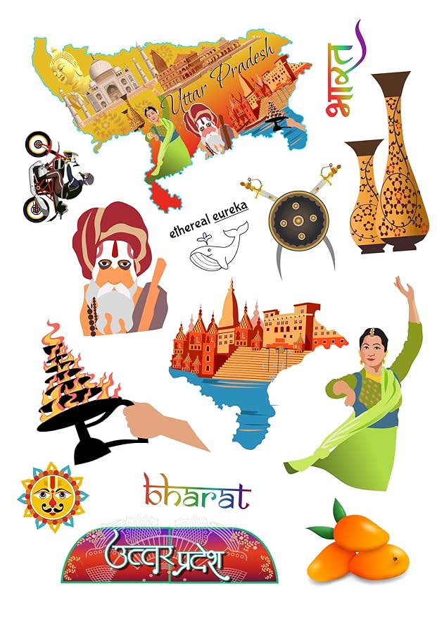 Uttar Pradesh India Educational Stickers